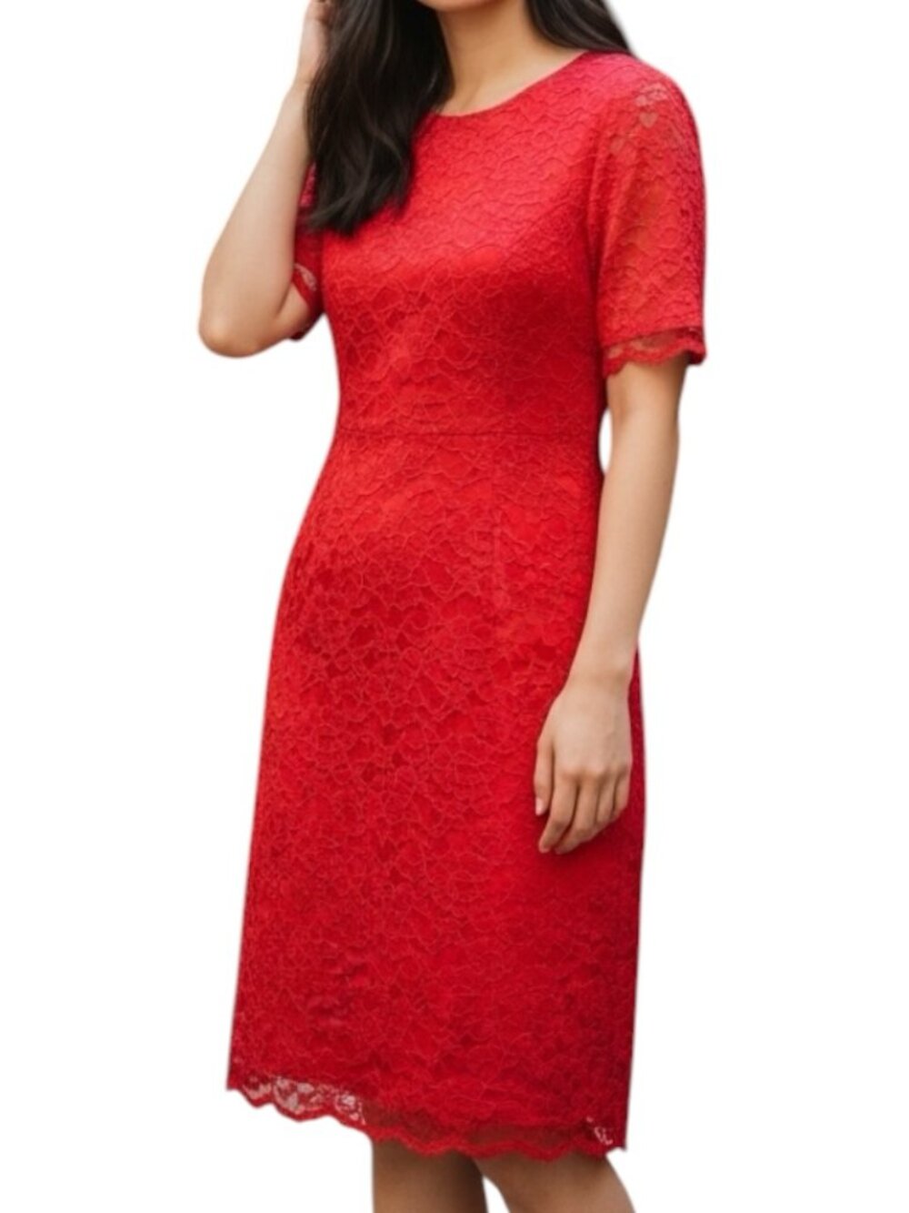 JRT Women’s Red Lace Sheath Dress Short Sleeve Lined Floral Cocktail Party M USA